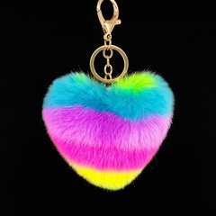 porte-clés pendentif coeur en peluche en poils de lapin imitation couleur