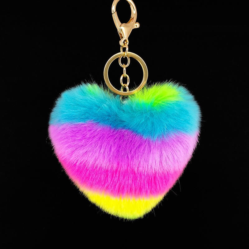 portecls pendentif coeur en peluche en poils de lapin imitation couleur