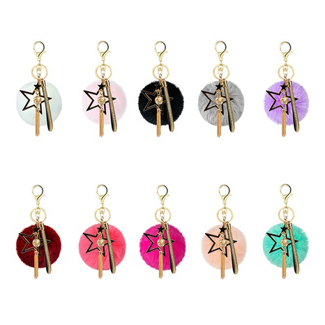 new five-pointed star diamond-studded small ball alloy tassel keychain's discount tags