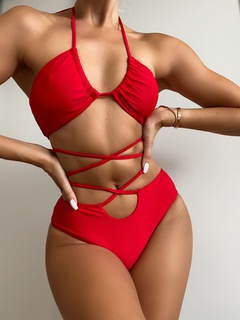 Fashion Ladies Solid Color Bandage Cross Split Swimsuit Sexy Bikini