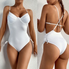 sexy ladies solid color one-piece swimsuit sexy white bikini