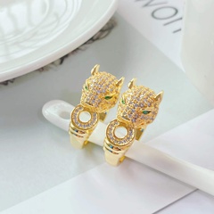 fashion trend leopard wealth ring 18k gold plated diamond opening adjustable ring