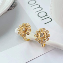 Europäische und amerikanische leichte Luxus-Volldiamant-Sonnenblume-Blumenöffnung weiblicher Ring