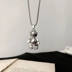 cute swingable bear pendant titanium steel necklace sweater chain