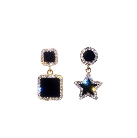 Korean fashion square star round diamond stud earrings's discount tags