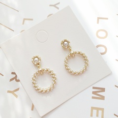 Korean circle pearl earrings female new fashion circle full diamond pearl earrings