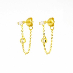 s925 silver needle tassel earrings light luxury round zircon earrings female