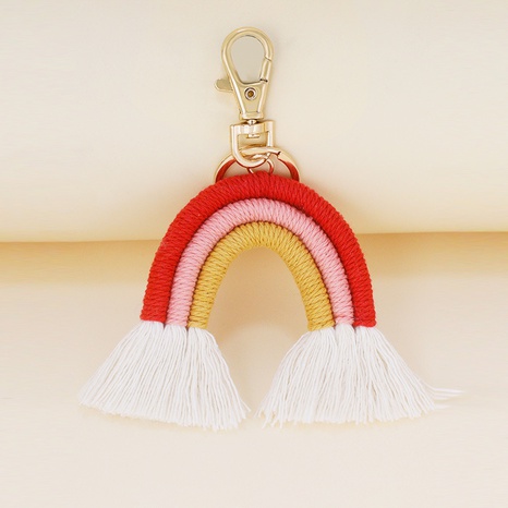 Fashion diamond knot hand-woven rainbow personalized tassel keychain's discount tags