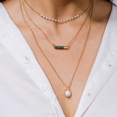 fashion pearl necklace multi-layer natural green stone pendant clavicle chain