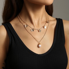 fashion freshwater pearl clavicle chain European and American butterfly necklace