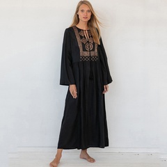 European and American new style cotton black bottom golden long skirt loose beach blouse