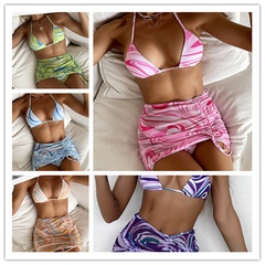 new ladies split swimwear fashion wave pattern bikini multicolor bikini three-piece set