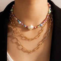 Collier à trois couches de perles de couleur de style bohème collier multicouche à chaîne épaisse