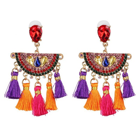 European and American ethnic style diamond-studded bundle tassel earrings's discount tags