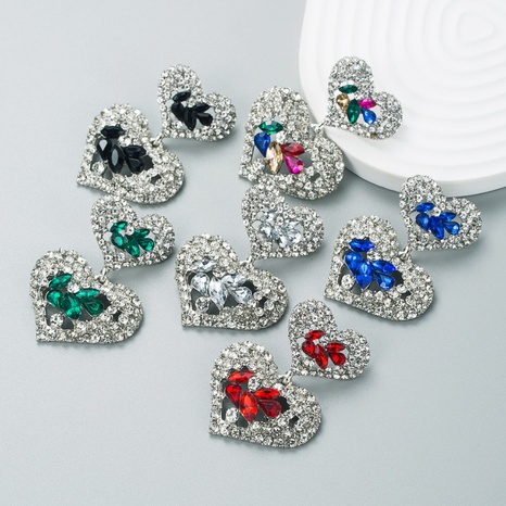 Pendientes de diamantes de imitación en forma de corazón exagerados de moda europea y americana's discount tags