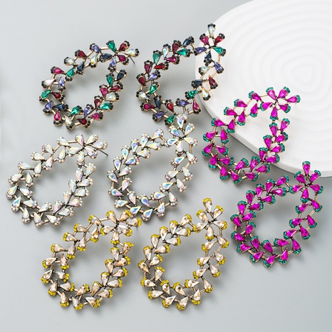 European and American fashion exaggerated alloy color rhinestone geometric earrings NHLN566300's discount tags