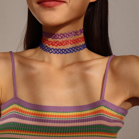 European and American style multi-layer necklace retro hand-woven hollow choker's discount tags