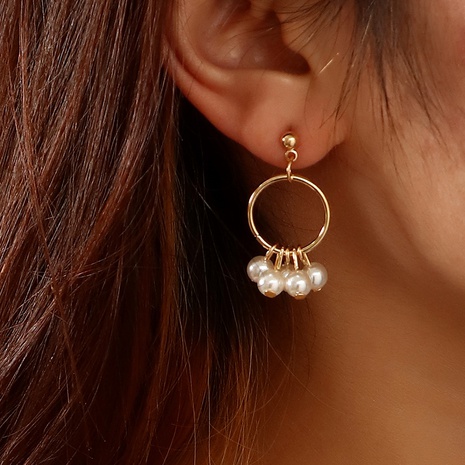Korean circle pearl pendant earrings wholesale NHNZ566338's discount tags