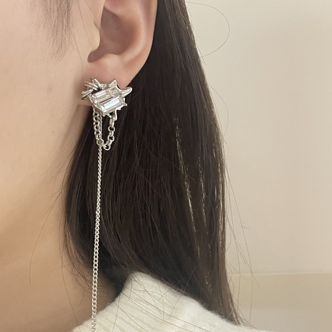 simple diamond crystal long tassel asymmetric earrings NHYQ566348's discount tags