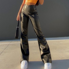 color high-waist hip-lifting zipper micro-la casual leather women's trousers