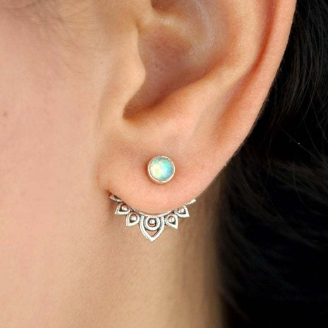 Bohemian Lotus Earrings Female Opal Earrings Front and Rear Combination Dual-use Earrings's discount tags
