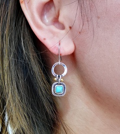 boucles d'oreilles turquoise vintage cerceau rond fait à la main boucles d'oreilles pendentif en pierre naturelle carrée