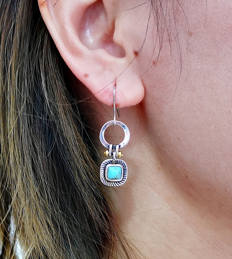 boucles d'oreilles turquoise vintage cerceau rond fait à la main boucles d'oreilles pendentif en pierre naturelle carrée's discount tags