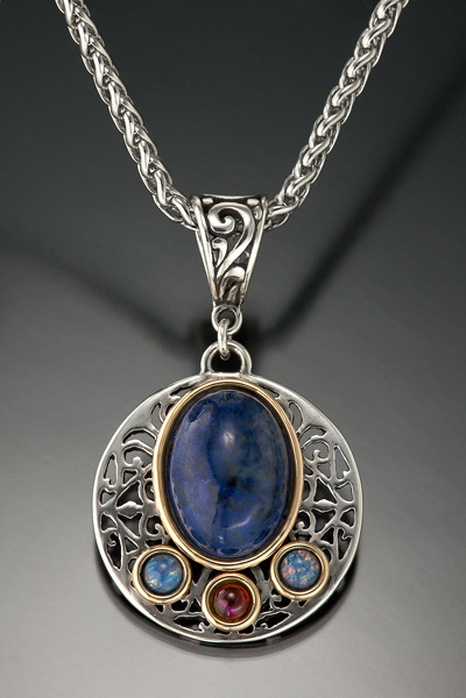 Bohemian Retro Lapis Lazuli Pendant Necklace Flower Color Opal Pendant Necklace's discount tags