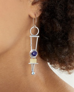 new turquoise earrings Thailand silver lapis lazuli diamond two-tone plaid earrings