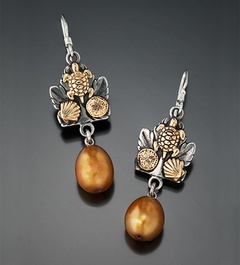 Bohemia new pearl earrings retro two-tone gold tortoise flower shell earrings wholesale