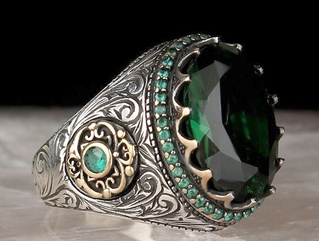 European and American craftsman diamond emerald green zircon ring wholesale