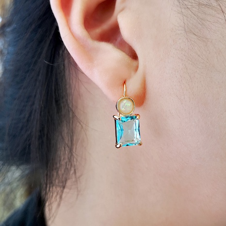 Korean Blue Topaz Earrings Simple Square Champagne Zircon Earrings Opal Earrings NHROY566619's discount tags