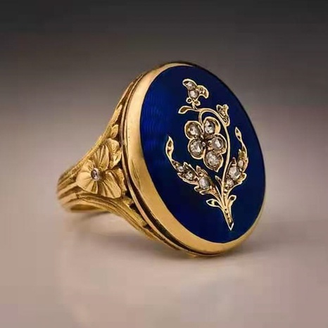 French enamel ring Art Nouveau royal style rose ring with diamond wholesale's discount tags