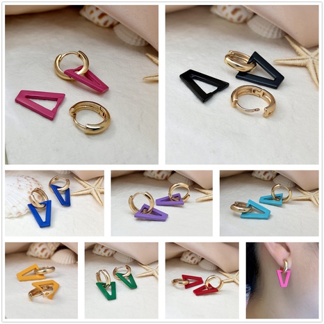 new geometric V-shaped color earrings personality paint inverted triangle ear buckle's discount tags