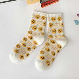 fashion smiley face socks black and white medium tube college style cotton sockspicture15