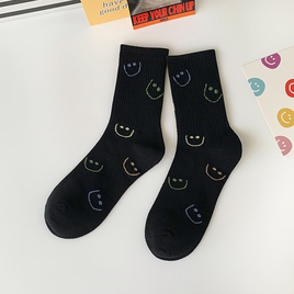 fashion smiley face socks black and white medium tube college style cotton sockspicture13