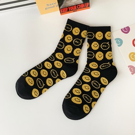 fashion smiley face socks black and white medium tube college style cotton sockspicture17