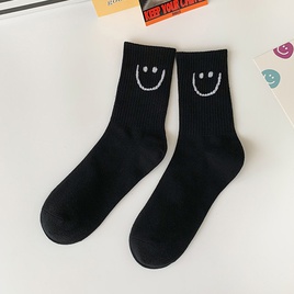 fashion smiley face socks black and white medium tube college style cotton sockspicture14