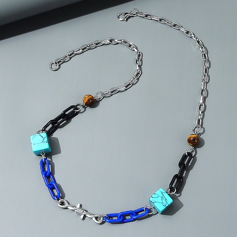 Korean style ethnic style creative simple retro resin stone necklace's discount tags