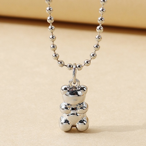 Korean simple trendy bear pendent stainless steel necklace's discount tags