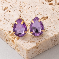retro style jewelry drop-shaped purple imitation diamond inlaid earrings