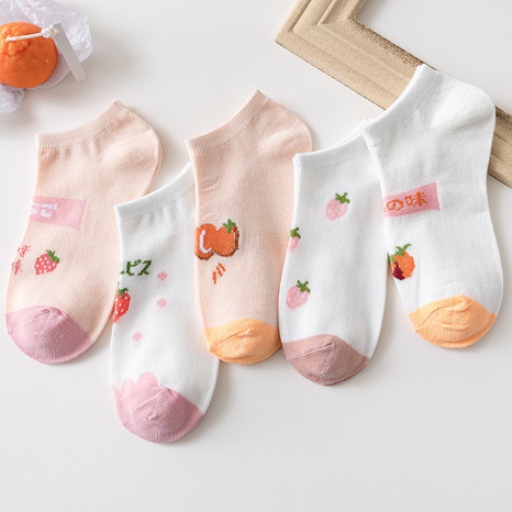 Four seasons short cartoon fruit polyester cotton low cut shallow mouth socks sweat-absorbent socks's discount tags