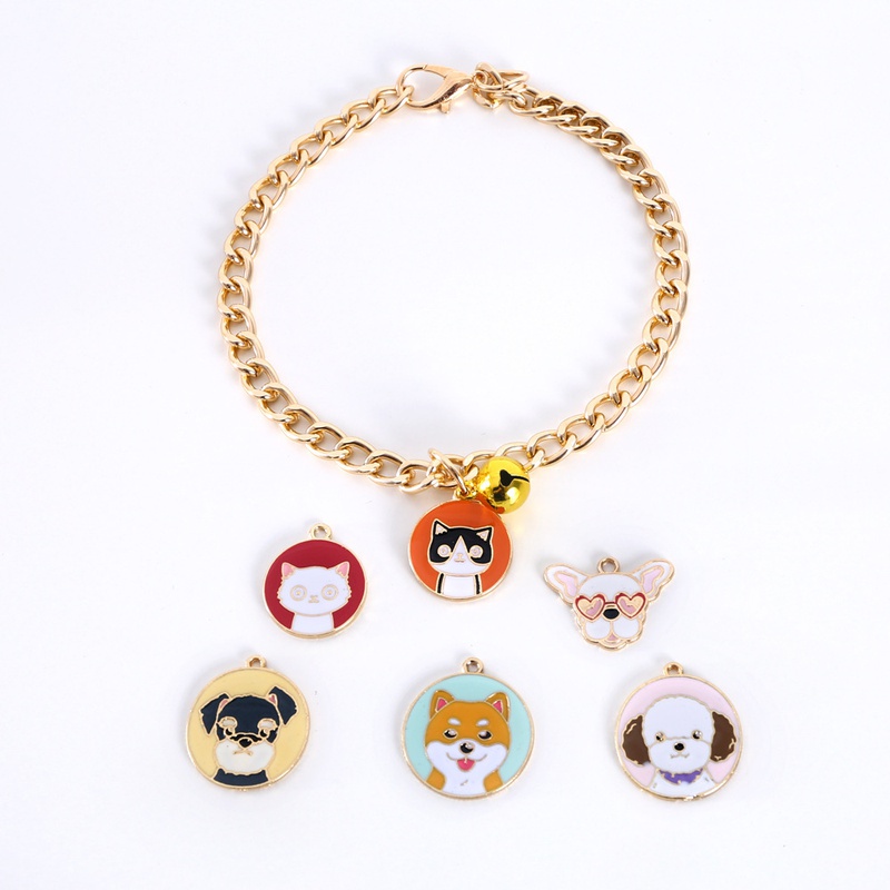 metal collar gold chain dog cartoon pendant collar adjustable pet accessories
