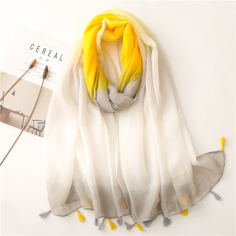 Simple plain yellow gradient handmade fringed gauze scarf shawl's discount tags