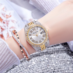 Montre mode bracelet en or clouté de diamants grand cadran calendrier montre bracelet en acier