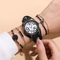 Retro Bronze Dial Quartz Watch Simple Denim Style Belt Decoration Hand Watch
