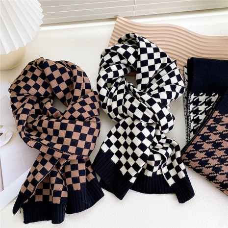 retro checkerboard plaid knit scarf wholesale's discount tags