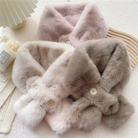 Button solid color cross plush snood thickened warmth neck protection wool scarf's discount tags