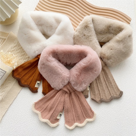 Knitted cross plush scarf thickening warm neck protection fur collar's discount tags