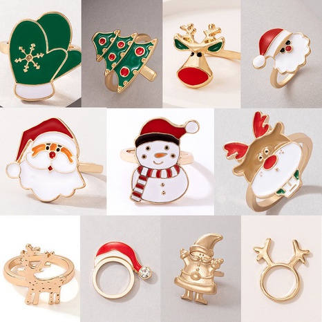 new products Christmas oil drop ring Elk Santa Claus alloy ring's discount tags